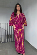 V-Neck Printed Slit Streamer Design Maxi Dress