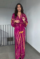 V-Neck Printed Slit Streamer Design Maxi Dress
