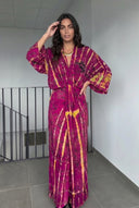 V-Neck Printed Slit Streamer Design Maxi Dress