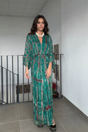 V-Neck Printed Slit Streamer Design Maxi Dress