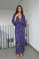 V-Neck Printed Slit Streamer Design Maxi Dress