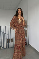 V-Neck Printed Slit Streamer Design Maxi Dress