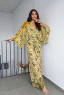 V-Neck Printed Slit Streamer Design Maxi Dress