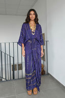 V-Neck Printed Slit Streamer Design Maxi Dress