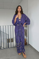 V-Neck Printed Slit Streamer Design Maxi Dress
