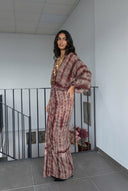 V-Neck Printed Slit Streamer Design Maxi Dress