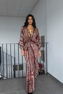 V-Neck Printed Slit Streamer Design Maxi Dress