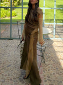 Elegant Draped Off-Shoulder Top & Skirt Two-Piece Set