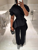 Asymmetrical Fringe Top And Pants Two-Piece Set