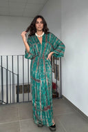 V-Neck Printed Slit Streamer Design Maxi Dress