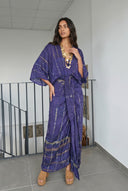 V-Neck Printed Slit Streamer Design Maxi Dress