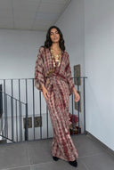 V-Neck Printed Slit Streamer Design Maxi Dress