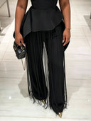 Asymmetrical Fringe Top And Pants Two-Piece Set