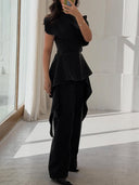 Asymmetrical Fringe Top And Pants Two-Piece Set