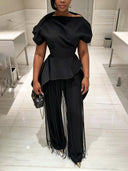 Asymmetrical Fringe Top And Pants Two-Piece Set