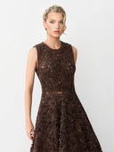 Elegant 3D Floral Lace Sleeveless Midi Dress
