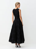 Elegant 3D Floral Lace Sleeveless Midi Dress