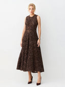 Elegant 3D Floral Lace Sleeveless Midi Dress