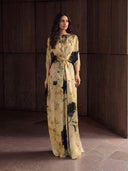 Elegant Watercolor Twist-Front Maxi Dress