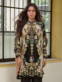 Elegant Baroque Floral Print Long Sleeve Top & Wide-Leg Pants Set