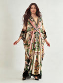 Elegant Floral Print V-Neck Batwing Sleeve Maxi Dress