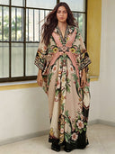 Elegant Floral Print V-Neck Batwing Sleeve Maxi Dress