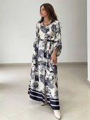 Satin Jungle Floral Print Loose Maxi Dress