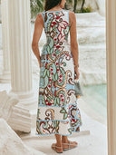 Bohemian Style Paisley Print Sleeveless Maxi Dress