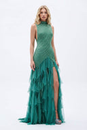 Tassel Design Sparkling Backless Maxi Dress