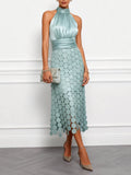 Elegant Circular Embroidery Cutout Midi Dress