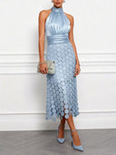 Elegant Circular Embroidery Cutout Midi Dress