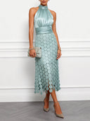 Elegant Circular Embroidery Cutout Midi Dress