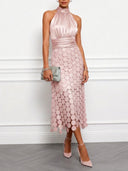 Elegant Circular Embroidery Cutout Midi Dress