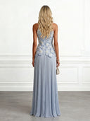 Elegant Halter Neck 3D Floral Appliqué Ruched Maxi Dress
