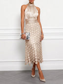 Elegant Circular Embroidery Cutout Midi Dress