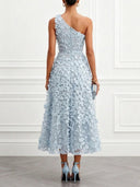 Elegant One Shoulder 3D Butterfly Veil Midi Dress