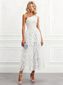 Elegant One Shoulder 3D Butterfly Veil Midi Dress