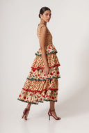 Pleated Deign Printed Maxi Dress