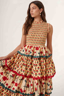 Pleated Deign Printed Maxi Dress