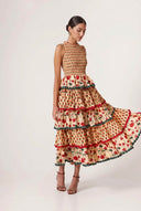 Pleated Deign Printed Maxi Dress