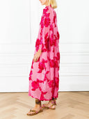 Floral Embroidered Loose V-Neck Sheer Kaftan Dress