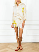 Casual Floral Embroidered Shirt & Wrap Skirt Set