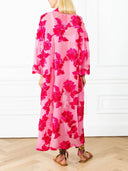 Floral Embroidered Loose V-Neck Sheer Kaftan Dress