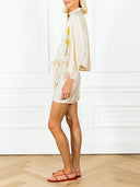 Casual Floral Embroidered Shirt & Wrap Skirt Set