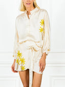 Casual Floral Embroidered Shirt & Wrap Skirt Set