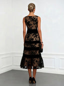 Elegant Flocked Floral Sheer Midi Dress