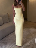 Elegant Square Neck High Slit Maxi Dress