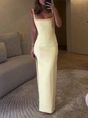 Elegant Square Neck High Slit Maxi Dress