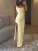 Elegant Square Neck High Slit Maxi Dress