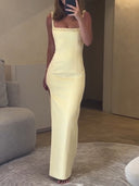 Elegant Square Neck High Slit Maxi Dress